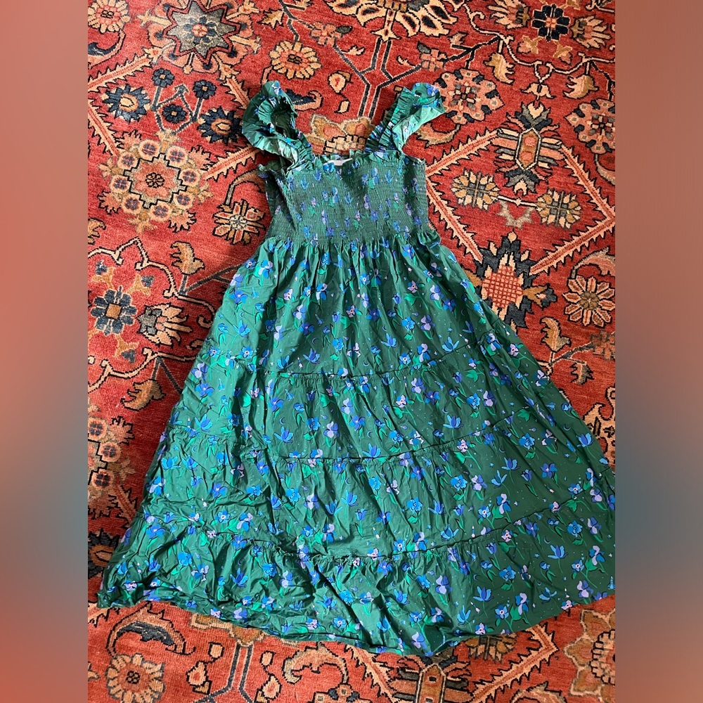 HillHouse home Ellie Nap Dress Emerald Space Floral Print